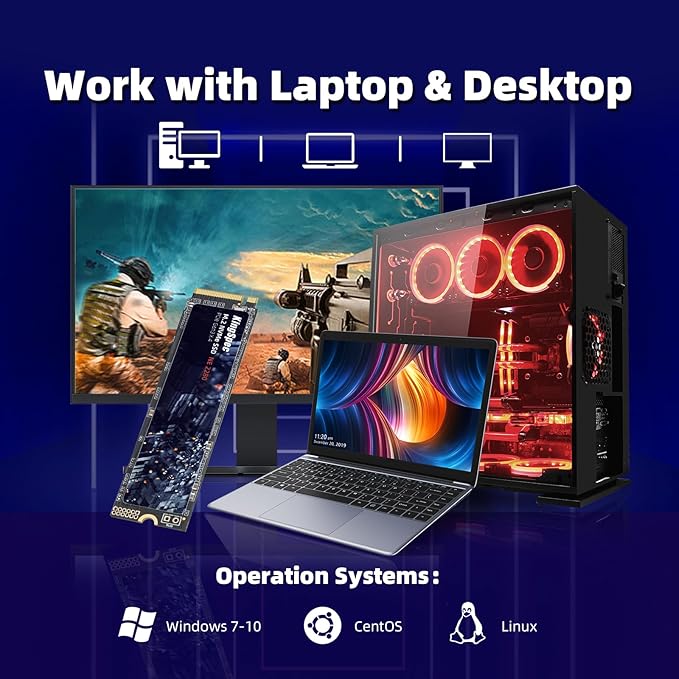 Kingspec SSD 1TB, M.2 NVMe Gen3x4 SSD 2280 - hasta 2400 MB/s, Unidad Interna de Estado sólido con Flash NAND 3D, Compatible con computadoras de Escritorio y portátiles