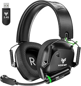 WESEARY WG4 Cascos Gaming Inalambricos, Auriculares Gaming de 2.4G para PS5, PS4, PC, Switch, Mobile, Sonido Estéreo Auriculares con Microfono, Cascos con Luz LED, Duración 45Hr+