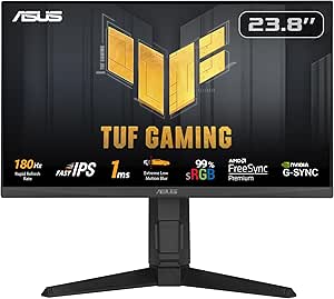 ASUS TUF Gaming VG249QL3A - Monitor Gaming de 24", Full HD, 180 Hz, Fast IPS, ELMB, 1 ms, FreeSync, Compatible con G-Sync, Variable Overdrive, 99% sRGB, Altura Regulable