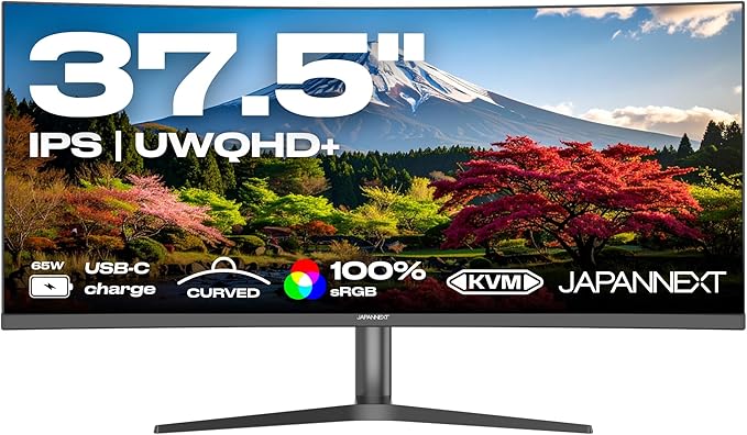 JapanNext Monitor Curvo 37,5" IPS UWQHD+ (3840x1600) | HDR | Carga vía USB-C (65W) Altura e inclinación Ajustables Altavoces Integrados | 100% sRGB G-Sync/FreeSync | JN-IPSC3752UWQHDPR-H-C65W