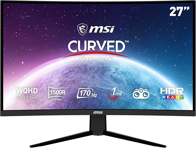MSI G273CQ - Monitor Curvo Gaming de 27" WQHD (2560 x 1440) Panel VA, 170Hz / 1ms, AMD FreeSync Premium, HDR Ready, Curvatura 1500R, Color Negro
