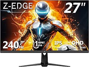 Z-Edge Monitor Gaming 27 Pulgadas 240HZ, Pantalla Ordenador 2K QHD IPS Monitor 1ms 2560x1440 LED, 400cd/m², HDR10, FreeSync, DisplayPort(240Hz), HDMI(144Hz), VESA