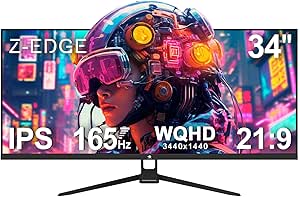 Z-Edge Monitor PC Gaming 34'', UWQHD(3440x1440), 165Hz, IPS Panel, 1ms, Pantalla Ultra Ancho 21:9, FreeSync, Inclinación Ajustable, 2× DP1.4 & HDMI2.0 & USB, RGB, VESA 75 * 75mm