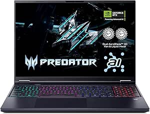 ACER Predator Helios Neo 18 AI PHN18-72, Ordenador Portátil Gaming 18", WQXGA IPS (Intel Core Ultra 9-275HX, 32 GB RAM, 1 TB SSD, GeForce RTX 5070, Sin Sistema Operativo), Negro, QWERTY Español