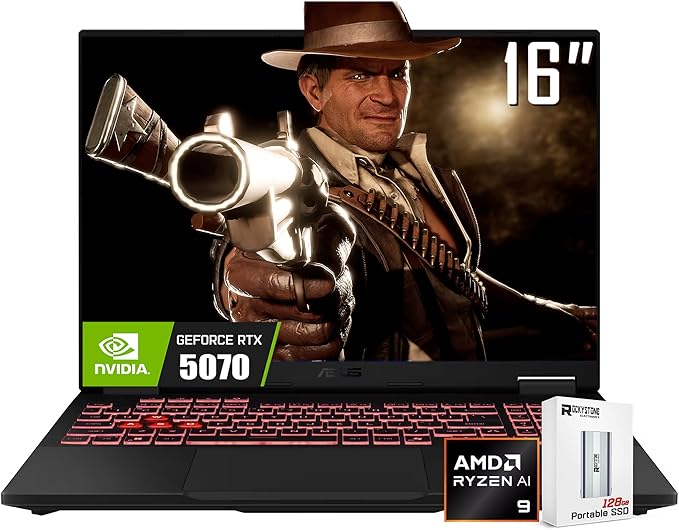 ASUS 2025 TUF A16 40.6 cm FHD+ 165Hz RTX 5070 Gaming Laptop, AMD Ryzen 9 270 (>i9-12900, hasta 5.2GHz), 40GB DDR5 RAM, 1TB PCIe 4.0 SSD, teclado retroiluminado RGB, Thunderblot 4, Win11 W/Home, SSD