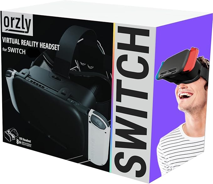 Orzly Auriculares VR diseñados para Consola Nintendo Switch & Switch OLED con Lente Ajustable para una Experiencia de Juego de Realidad Virtual y para Labo VR - Negro - Edición en Caja de Regalo