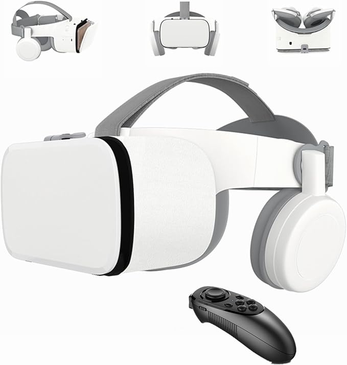 Virtual Reality VR - Auriculares inalámbricos con Bluetooth VR, Compatible con teléfono móvil de 4,7 a 6,2 Pulgadas, Compatible con Android iOS iPhone 14 13 12 11 Pro Mini XR (Blanco)