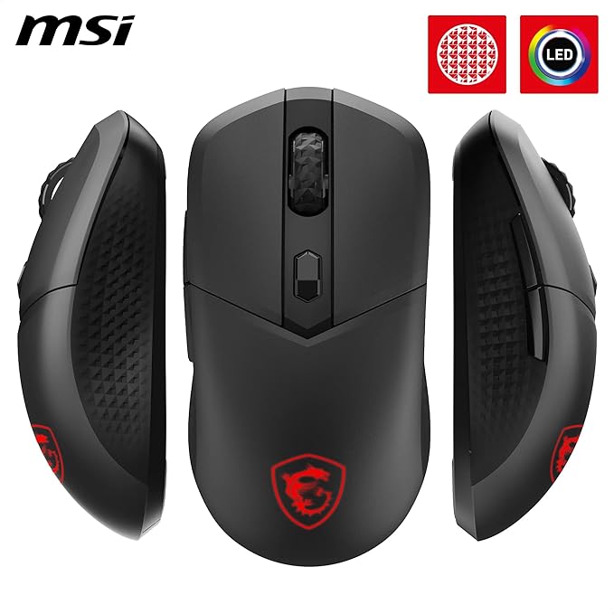 MSI Versa 300 W - RATÓN Gaming INALÁMBRICO - Sensor óptico 8000 dpi, 1000 Hz tasa de frecuencia, Simétrico, 6 Botones, 50 Horas de batería, 1ms de latencia, RGB, 60g - con Cable/sin Cable