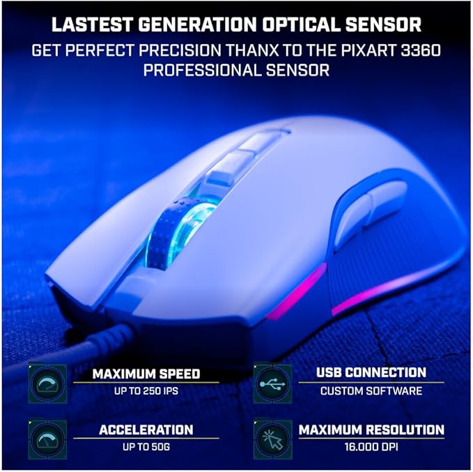 Newskill EOS ratón Gaming RGB alámbrico Negro 16000DPI 10 perfiles configurables Sensor óptico PMW3360 Negro