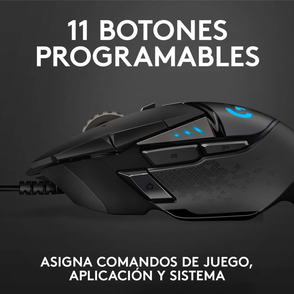 Logitech G G502 HERO Ratón Gaming con Cable Alto Rendimiento, Captor HERO 25K, 25,600 DPI, RGB, Peso Personalizable, 11 Botones Programables, Memoria