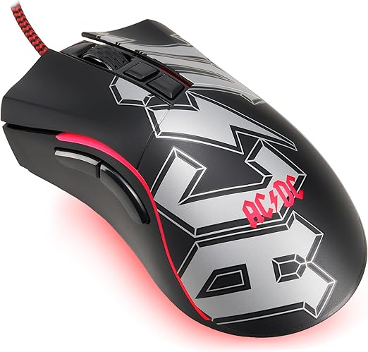 Subsonic, Ratón gaming con cable AC/DC, Ratón gaming con sensor óptico de 7200 Dpi, Forma ergonómica, 7 botones programables, Regalo con licencia oficial