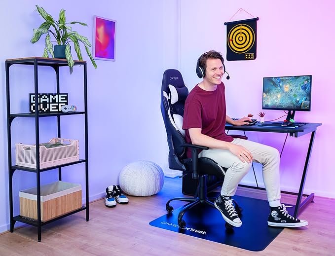 Trust Gaming GXT 708W Resto Silla Gaming, Silla Giratoria Completa de 360° con Cojines Extraíbles, Silla con Bloqueo, Silla Ajustable en Altura para Juegos, PC – Blanco