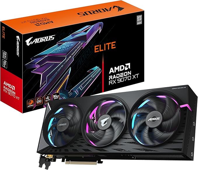 Gigabyte AORUS Radeon RX 9070 XT Elite 16G Tarjeta Gráfica - 16GB GDDR6, 256 bits, PCI-E 5.0, 3100 MHz Frecuencia Base, 2 x DisplayPort, 2 x HDMI, GV-R9070XTAORUS E-16GD