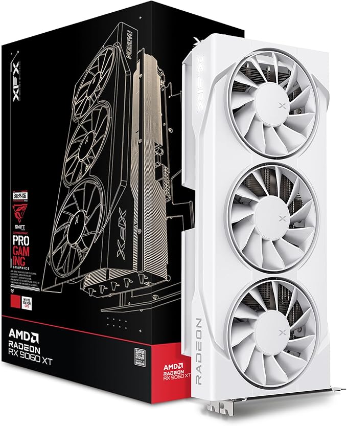 XFX Tarjeta gráfica para Juegos Swift AMD Radeon RX 9060XT OC Blanca de Triple Ventilador de 16 GB (RX-96TS316W7)
