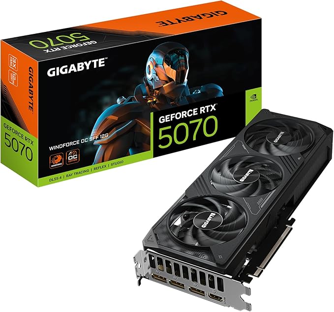 Gigabyte GeForce RTX 5070 WINDFORCE OC SFF 12G Tarjeta Gráfica - 12GB GDDR7, 192 bits, PCI-E 5.0, 2542 MHz Core Clock, 3 x DP 2.1a, 1 x HDMI 2.1b, NVIDIA DLSS 4, GV-N5070WF3OC-12GD