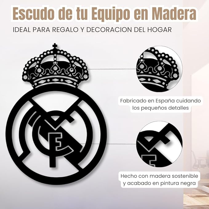 BUYLUX Cuadro Escudo R.Madrid Pared Madera - Decoracion Habitacion, Hogar Moderno - Regalos Originales para Hombre, Niño - Cuadros Decoracion Salon Modernos - Poster Futbol (R.Madrid)