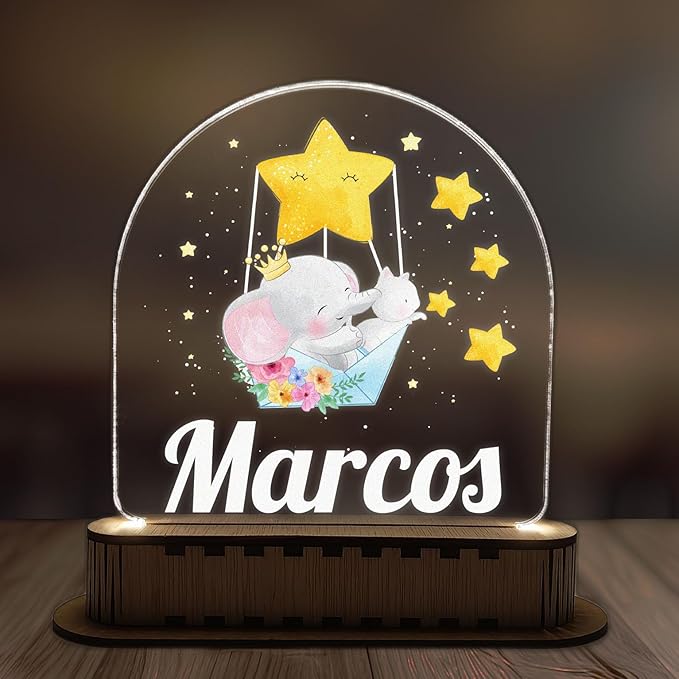 CrisPhy Lámpara Infantil Personalizada con Nombre: Luz Quitamiedos Decorativa Ideal para Regalos de Cumpleaños, Comuniones y Bautizos, Regalos Bebes Recien Nacidos, Luz Nocturna Infantil
