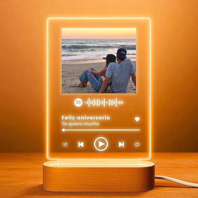 Cristal Plaque Lamparas Personalizadas con Foto Personalizada Spotify - Placa Cancion Spotify con Luz LED – Regalo Original Personalizado para Parejas y Ocasiones Especiales