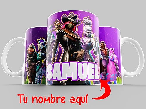 Taza personalizada con nombre muy colorida e inspirada en videojuegos, taza de cerámica calidad premium 350ml hecha a mano, regalo original y divertido