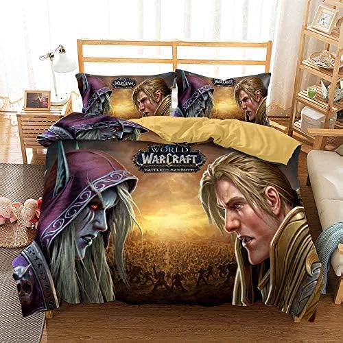 Ropa De Cama 200X200, Juego De Funda Nórdica World of Warcraft Y 2 Fundas De Almohada 80x80cm, Juego De Cama Suave Y Esponjoso De 3 Piezas con Cremallera ((220x 240cm)-Cama de 150/160,Guerra 06)