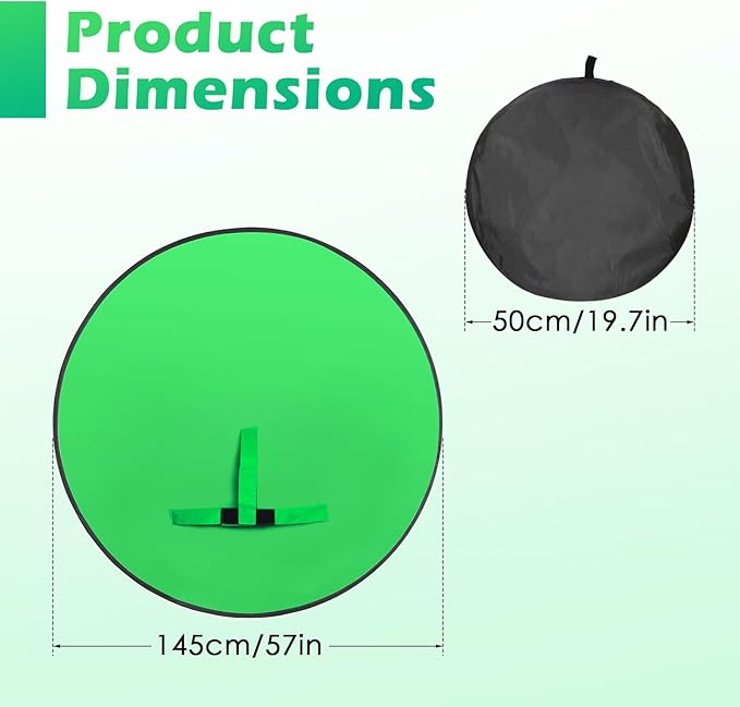 Pantalla Verde Redonda 145 cm Plegable – Fondo Croma Portátil para Fotografía, Streaming y Videollamadas – Tela Chroma Key (Redondo)