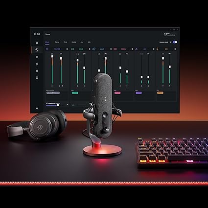 SteelSeries Alias Micro USB para PC — cápsula 3 Veces más Grande para Gaming, Streaming y pódcast — cancelación de Ruido por IA — Control de Silencio y Volumen por led — Soporte antivibraciones