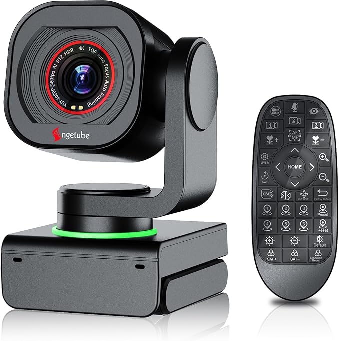 Angetube Webcam 4K con Control por Gestos y Seguimiento AI – Webcam PTZ USB 3.0 para Streaming con micrófonos duales y reducción de Ruido, Enfoque automático TOF, 1080P 60FPS, HDR, para PC/Laptop/Mac