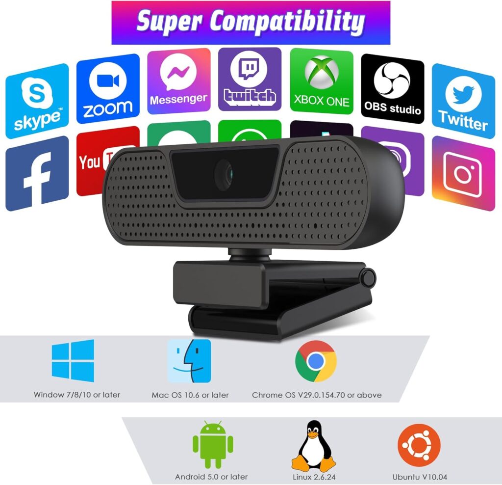 VIZOLINK W8GS Webcam 4K con Micrófonos, Autofocus, Reducción de Ruido, 85°View, Corrección de Iluminación, Plug&Play, PC Webcam para Videoconferencias, Streaming y Aprendizaje, Windows/MacOS/Linux