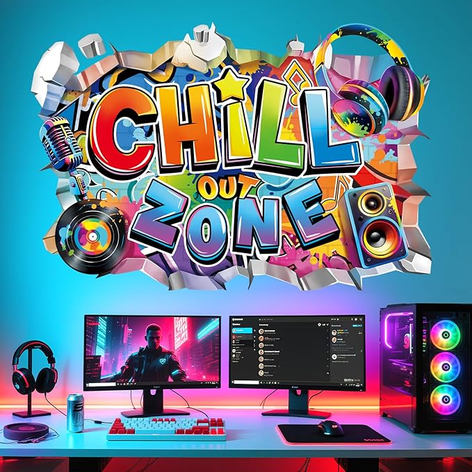 decalmile Pegatinas de Pared Gaming Chill Out Zone Vinilos Decorativos Frase Grafiti Juegos Videojuegos Gamer Adhesivos Pared Cuarto de Jugar Niños Habitación Dormitorio Guardería
