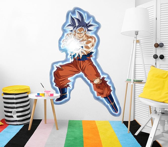 Vinilo de Pared Tamaño Real Dragon Ball Super Goku Ultra Instinto Onda Vital | Producto Oficial TOEI ANIMATION | 84x130 cm | Vinilo Adhesivo | Mural | Decoración Hogar | Azul | Moderno | DBS