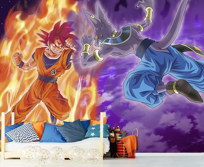 Oedim Fotomural Vinilo Adhesivo Dragon Ball Super Goku vs Beerus, Producto Oficial, Vinilo Adhesivo Decorativo para Habitaciones, decoración para Paredes, DBS