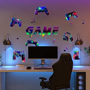 Runtoo Calcomanías para habitación de jugadores para niños, calcomanías de pared con láser para videojuegos, sala de juegos, decoración de PlayStation