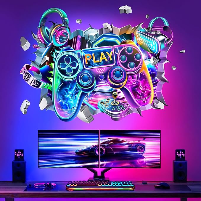 decalmile Pegatinas de Pared 3D Gamer Grande Vinilos Decorativos Juegos Videojuegos Gaming Adhesivos Pared Cuarto de Jugar Niños Habitación Dormitorio Guardería