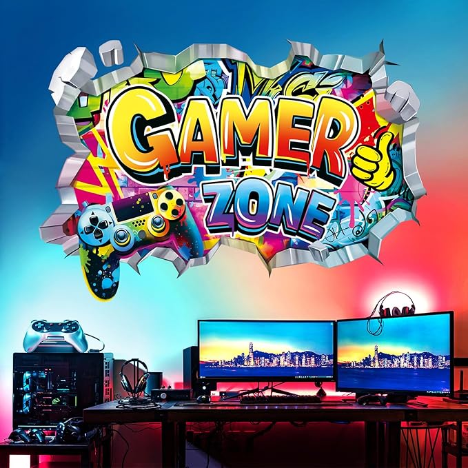 decalmile Pegatinas de Pared Gamer 3D Videojuegos Vinilos Decorativos Juegos Adhesivos Pared Cuarto de Jugar Habitación Infantiles Juvenil