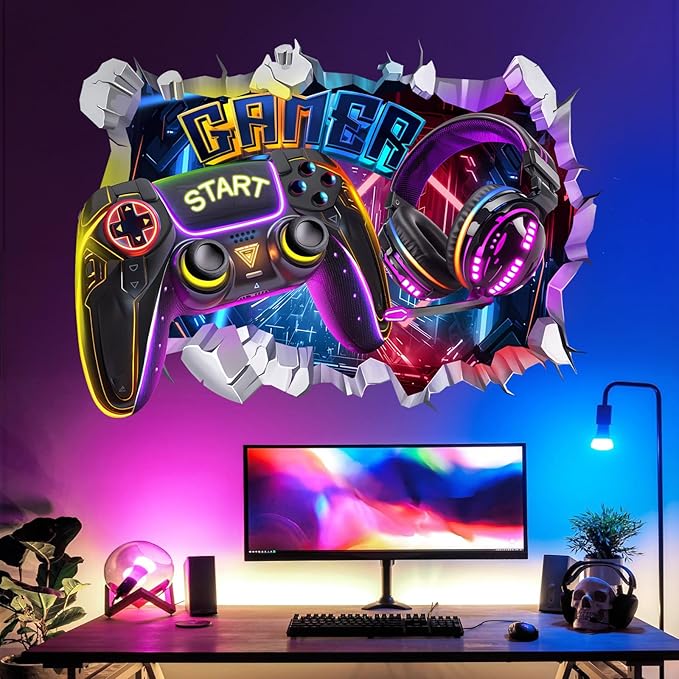 decalmile Pegatinas de Pared Gamer Juegos 3D Vinilos Decorativos Videojuegos Adhesivos Pared Cuarto de Jugar Habitación Infantiles Juvenil