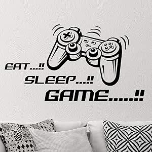 Eat Sleep Game Joystick Pegatina de pared Mural Vinilo Vinilo para niños Gamers Art Adolescente Videojuego Mural Habitación de niños Niños Controlador de juegos Hogar Divertido Decoración