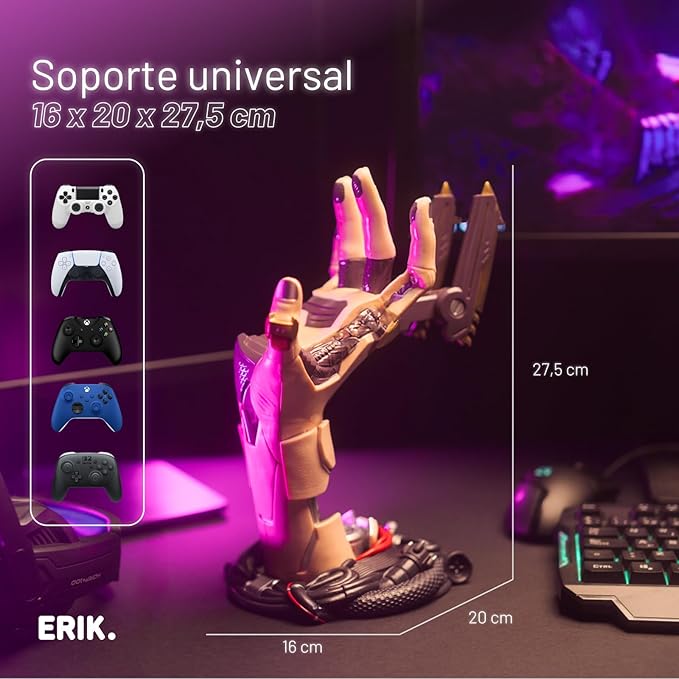 Soporte para Mando Cyberpunk y Soporte Cascos gaming | Accesorios Gaming y Regalo Gamer | 16 x 20 x 27,5 cm