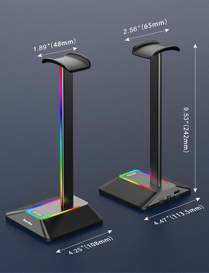 New Bee Soporte Auriculares, Soporte Cascos Gaming RGB para Juegos con Cargador USB Tipo C y Transferencia de Datos, Universal, para Todos los Auriculares de Escritorio (Negro)
Visita la tienda de New Bee