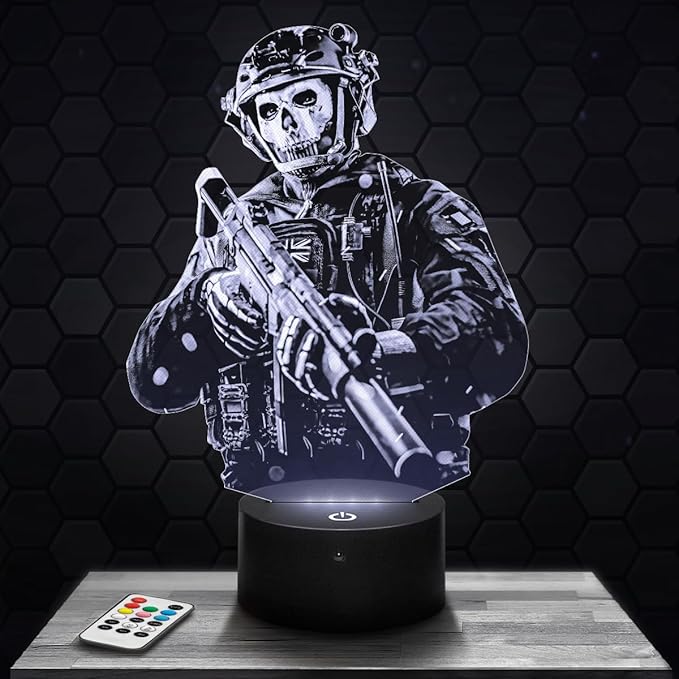 Lampephoto.fr - Lámpara 3D Cod Mw2 Simon Ghost Riley Decoración Habitación Niño Gaming Gamer Juegos Video Idea de Regalo, Decoración de Oficina, Lámpara de Mesilla, Led Ilusión 3D, Merchandising TOP