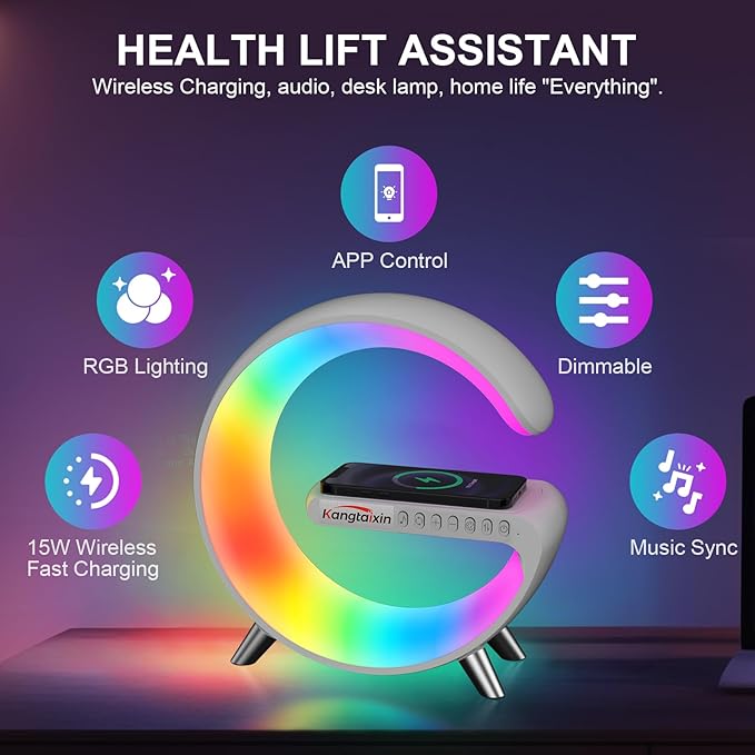Kangtaixin Luz de Noche con Cargador Inalámbrico, Estilo G - Lámpara de Mesa junto a la Cama, Control de APP Inteligente RGB de Cambio de Color de Luz Ambiental, Lámpara de Ambiente para el Dormitorio