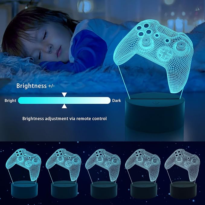 Lampara Gaming 3D Gamer Luz Nocturna, Lampara Gamer 16 Colores Ajustables con Mando a Distancia, Gaming Decoracion Habitaciones, Regalo Gaming para Gamers Fans Infantil Niñas Niños Navidad Cumpleaños