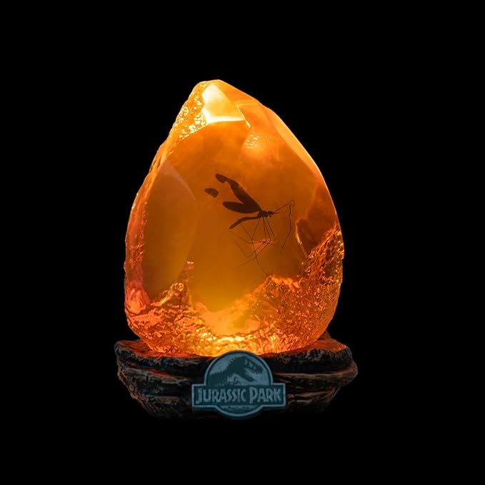 Lampara Jurassic Park Ambar, Jurassic World rebirth - Lampara escritorio Gaming o de Mesita Noche con USB o Pilas - Figura Dinosaurio con LUZ tenue para Decoración habitación : Regalo para Fans