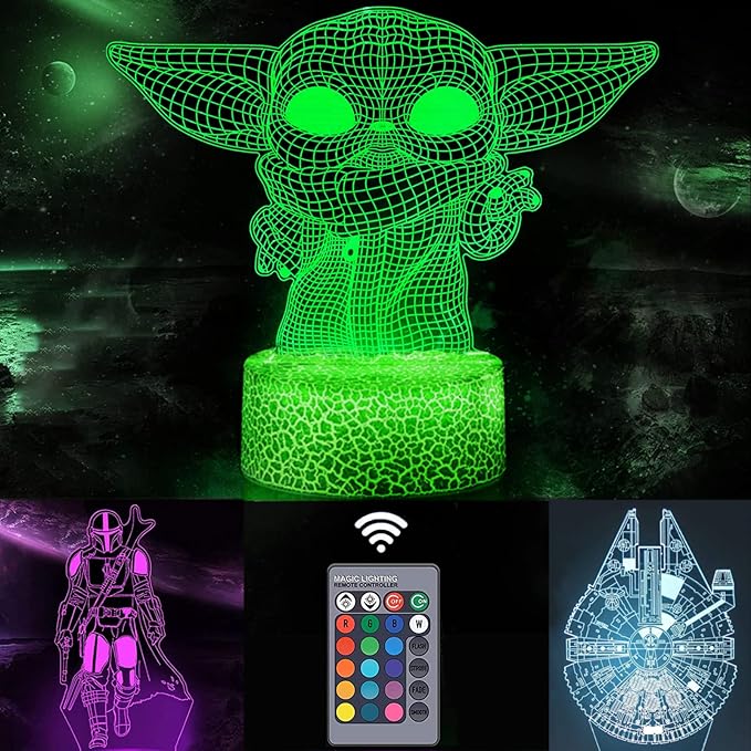 Luz nocturna de Star Wars con ilusión 3D 3 patrones y 16 colores cambiantes apagado automático con toque inteligente y mando a distancia para la decoración del hogar Regalos