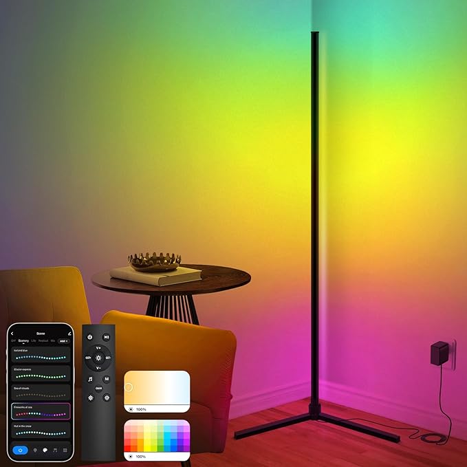 Weilim Lámpara de pie RGB LED, Lámpara de pie Inteligente Regulable con Control Remoto - Funciona con Alexa, Google Assistant y App, Control Vocal, 16 Millones de Colores, Sincronización Musical