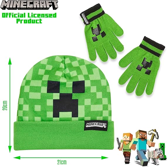 Minecraft Gorros Invierno, Sombrero Pescador o Set Gorro y Guantes con o sin Braga Cuello, Accesorios de Invierno, Regalos Niños